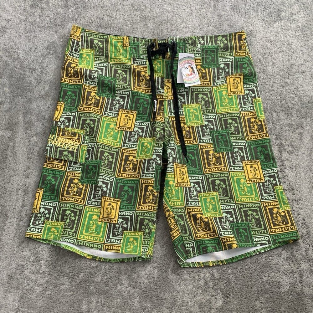 Hinano Tahiti Board Shorts Men's 32x10” All Over Logo Graphic Print Swim Surf